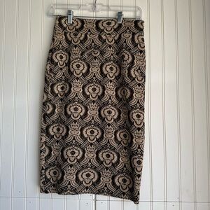 Diane von Furstenberg Size 4  Gold Black Printed Wool Knit Marta Pencil Skirt